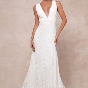 Lulus Infinite Bliss Ivory Lace Sleeveless Backless Trumpet Maxi Dress White